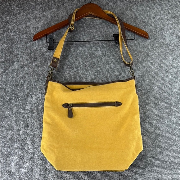 NWT Anngoti Yellow Canvas Leather Shoulder Crossbody Purse Bag Aztec Western - Picture 3 of 15